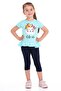 Crew Neck Cat Printed Mint Color Girls' Tights Set