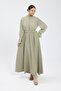 Khaki Size Pleated Crepe Chiffon Dress - 3