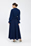 Navy Blue Size Pleated Crepe Chiffon Dress - 7