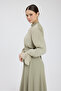 Khaki Size Pleated Crepe Chiffon Dress - 7