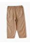 Girls' Pleated Beige Pants with Button Detail - 2