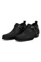 Black Blunt Toe Biker Shoes - 2