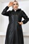 Long Hijab Leather Trench Coat-Cap Black 1250 - 2