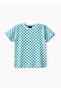 Vibrant Checkered Cotton T-Shirt for Boys - Teal