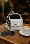 Women's Gold Accessory Detailed Adjustable Strap Scarf Gift White Hand Shoulder and Crossbody Bag Milan