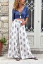 Italian Ecru Ethnic Pattern Soft Textured Elastic Waist Loose Wide Leg Loose Woven Trousers 100 64