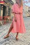 Italian Coral Long Sleeve Striped Slit Long Loose Woven Shirt Dress 125 62 - 2