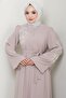 Pearl Flower Motif Belted Ferace Beige Hm2720 - 5