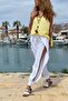 White Slit Dirty Stitched Elastic Waist Elastic Leg Muslin Woven Trousers 95 30