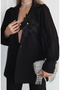Women's Imported Atlas Fabric Sleeves Chiffon Pleated Rose Detail Belted Lined Special Design Top-Bottom Set - 7