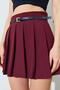 Women's Burgundy Pleated Thin Belted Polyviscon Skirt - 7