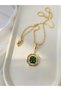Green Stone Steel Medallion Leyla Necklace - 2