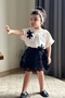 Girl's Black Lily Embroidered Appliqué Skirt Summer Set