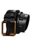 Men's 100% Genuine Leather Yellow Tubular 4.5 cm Jeans Belt Black
