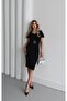Women's Short Sleeve Open Front Ring Detailed Imported Crepe Dress - 2