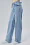 Snow Blue Widge Leg Baggy High Waist Adjustable Waist Buckle Women's Denim Trousers Palazzo Jean - 4