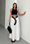 Women's White Crush Effect Long Flared Skirt - 2