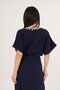 Seashell Embroidered Blouse and Gather Detail Slit Skirt Navy Blue Double Set - 6