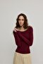 Women's Burgundy Wide Collar Long Sleeve T-Shirt - 3