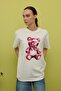Women's Ecru Teddy Bear Printed Oversize T-Shirt