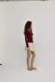 Women's Burgundy Wide Collar Long Sleeve T-Shirt - 5