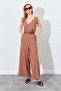 Women's Mocha Cross Back Loose Cut Crepe Jumpsuit
