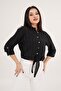 Striped Black Crop Shirt with Tie Detail - 4
