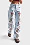 Women's Snow Denim Color 4S5-3 Flower Embroidered Loose Fit 100% Cotton Design Denim Jean - 3