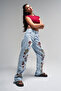 Women's Snow Denim Color 4S5-3 Flower Embroidered Loose Fit 100% Cotton Design Denim Jean - 4