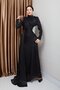 Yoryo Silk Hijab Evening Dress with Stone and Ruffle Detail Black 1233
