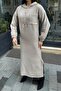 Mink Double-Sided Hooded Double-Soft Stamp Long Dress with Slit Detail - 2