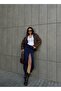 Women's Navy Blue Deep Slit Waist Gathered Combed Cotton Skirt 29114 - 3