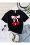 3-Pack Black-White-Pink Girls' T-Shirts Printed with Ribbon and Bow - 3