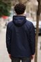Men's Navy Blue Lined Hooded Raincoat with Pockets - Windbreaker Jacket - 4