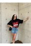 Women's Black 100% Cotton Printed Oversize T-Shirt 29179 - 4