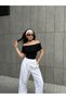 Women's Black Madonna Collar Lycra Viscose Short Sleeve Blouse 29124 - 2