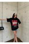 Women's Black 100% Cotton Printed Oversize T-Shirt 29179 - 2