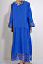 Women's Cobalt Blue Judge Collar Robe Buttoned Lace Detailed Maxiboy Dress Prmx12005 - 3