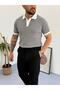 Men's 100% Cotton Collar and Sleeve Detailed Knitwear Polo Neck Short Sleeve Tshirt - 4