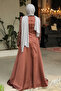 Brown Hijab Satin Evening Dress with Tail 43381Kh - 4
