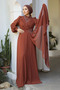 Bead Embroidered Tile Hijab Evening Dress 25882Krmt - 4
