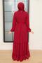 Pleated Burgundy Hijab Dress 5726Br - 3