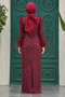 Sequined Burgundy Hijab Evening Dress 23210Br - 4