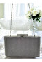 Anthracite Gray Platinum Color Stone Glitter Non-Spill Glitter Women's Evening Dress Bag - 4