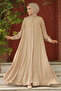 Buttoned Camel Hijab Dress 520066C