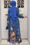 Patterned Sax Blue Hijab Evening Dress 39211Sx - 3