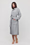 Women's Muslin Pocket Tie Hooded Gray Bathrobe - 3