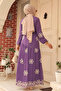 Floral Pattern Lilac Hijab Dress 1332Lila - 3
