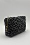 Gray Leopard Pattern Women's Makeup Bag - Waterproof Travel Organizer, Zippered, Portable - 4