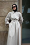 Metal Brooch Dress with Shirred Sleeves - 6